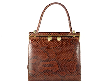 Sac à main Vintage 50s Maroon Python Snakeskin Frame