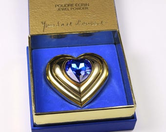 YVES SAINT LAURENT Vintage Heart Gold Plated Jewel Powder Compact