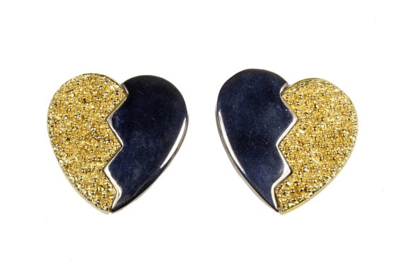 YVES SAINT LAURENT Vintage Gold Silver Split Heart Earrings 