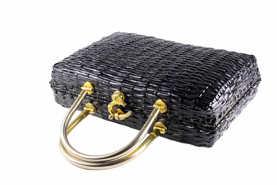 Vintage Structured Black Wicker Bag - image 7