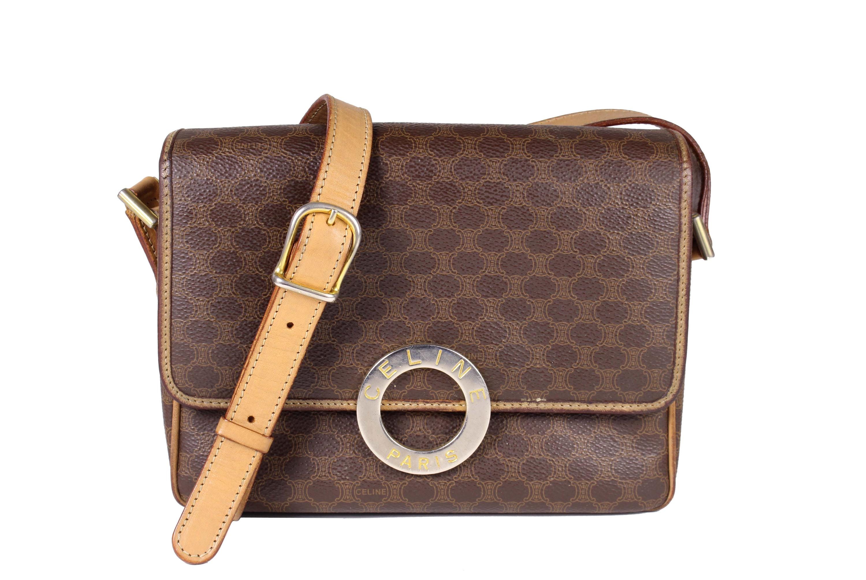 Buy CELINE Vintage Brown Macadam Monogram Canvas Crossbody Handbag