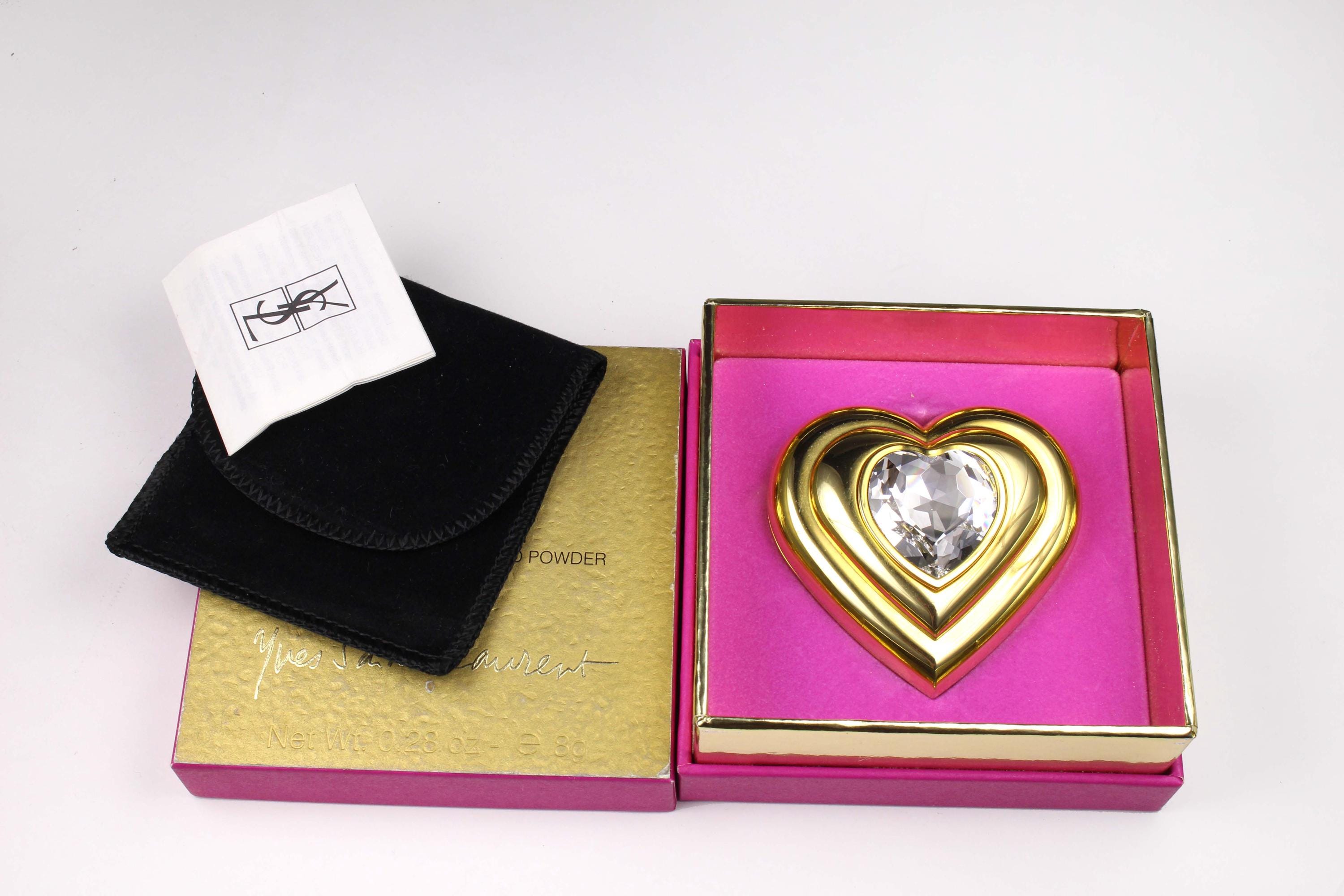 YVES SAINT LAURENT Vintage Heart Gold Plated Jewel Powder Compact