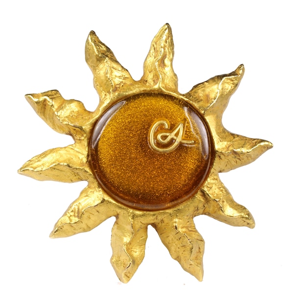 CHRISTIAN LACROIX Vintage Large Amber Resin Sun Brooch
