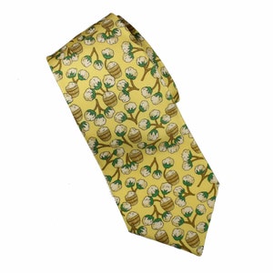 Vintage HERMÈS Cotton Plant Yellow Silk Tie Original Box
