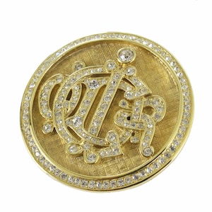 CHRISTIAN DIOR Rhinestones Logo Circular Vintage Brooch