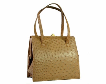 Cinnamon Colored Ostrich Skin Handbag