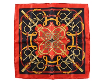 Vintage HERMÈS scarf “Eperon d'Or” by Henri d'Origny, pocket square 16"