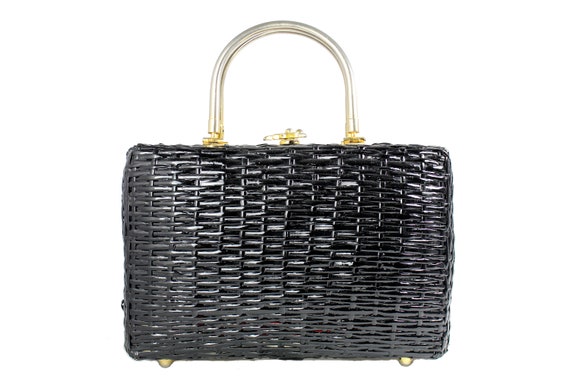 Vintage Structured Black Wicker Bag - image 3