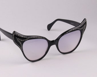 ZAGATO Vintage Black Cat-Eye Rhinestones Sunglasses