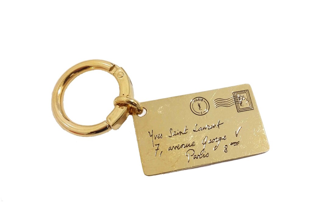 YVES SAINT LAURENT YSL Key holder ring Bag charm Gold Logo AUTH