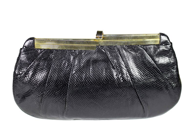 JUDITH LEIBER Black Karung Snake Skin With Jewel Clasp Handbag - Etsy