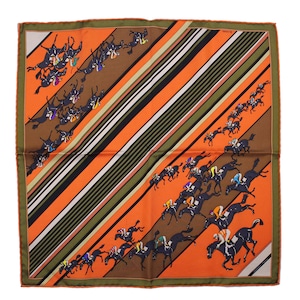 Vintage HERMÈS gavroche “Les Courses” by Yvan Benoist Gironiere, pocket square16&quot;