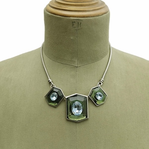 YVES SAINT LAURENT Vintage Green and Blue Rhinestones Silver Necklace