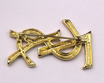 Vintage YSL Yves Saint Laurent Brooch Pin, YSL Logo Brooch