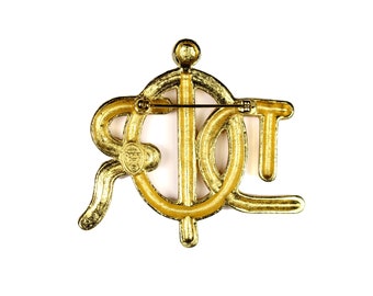 CHRISTIAN DIOR Gold Plated Logo Vintage 1980's Rope Brooch