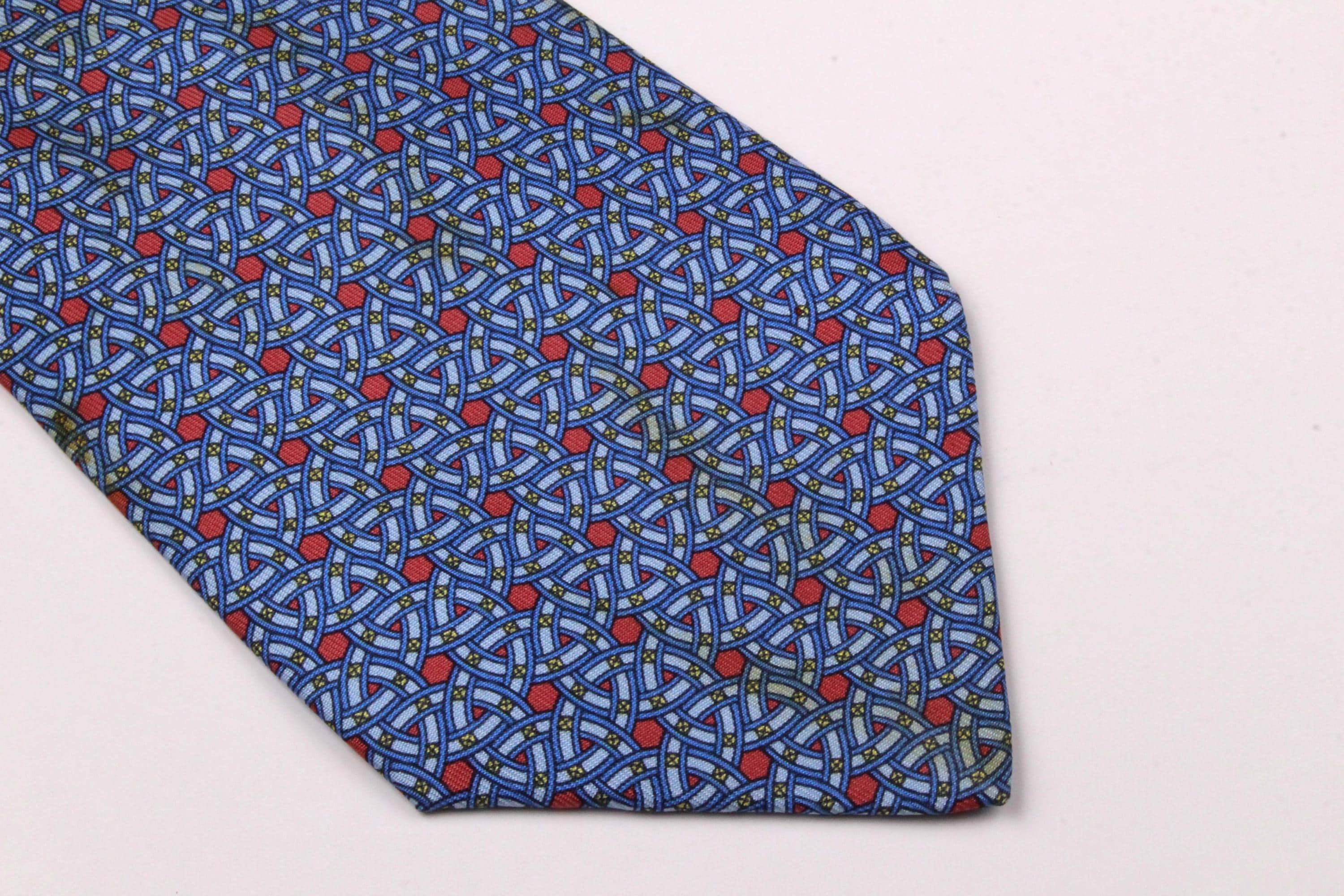 Cravate Hermès En Soie - Motif Oiseaux Et Fleurs Jaune Bleu Vert - Occasion Avec Boîte