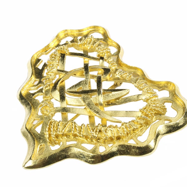 CHRISTIAN LACROIX Vintage Gold Logo Heart Brooch