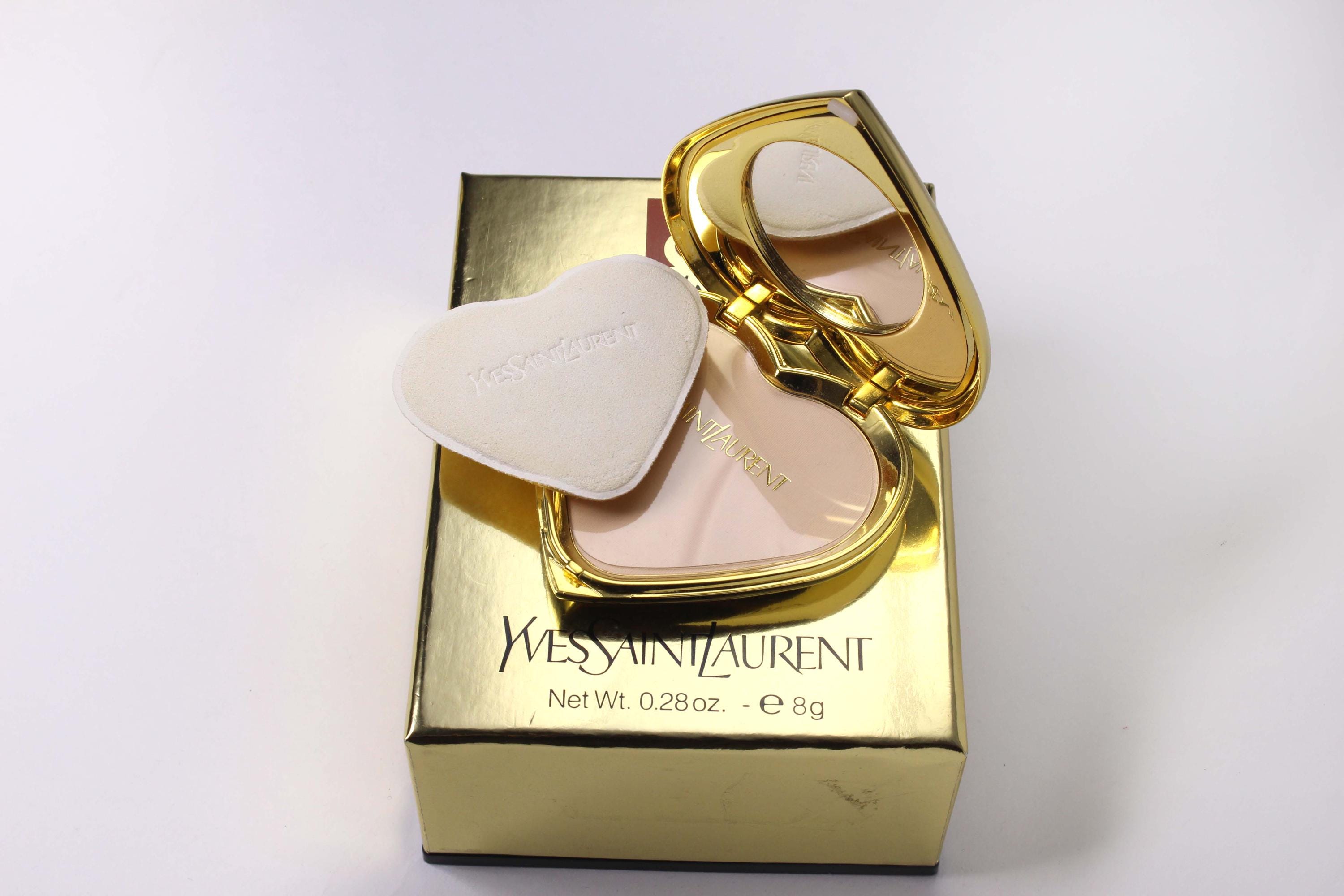 YVES SAINT LAURENT Vintage Heart Gold Plated Jewel Powder Compact