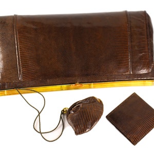 Clutch Vintage de Lagarto Marrón y Boquilla de Lucite