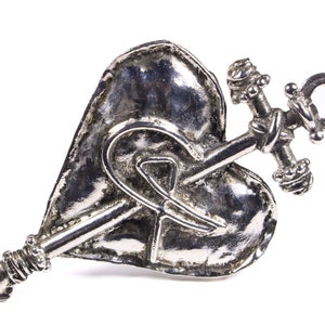 CHRISTIAN LACROIX Vintage Silver Large Monogram Heart Cross Brooch Pendant