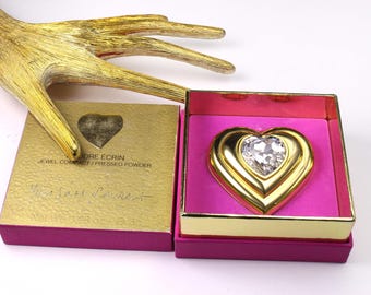 YVES SAINT LAURENT Vintage Heart Gold Plated Jewel Powder Compact
