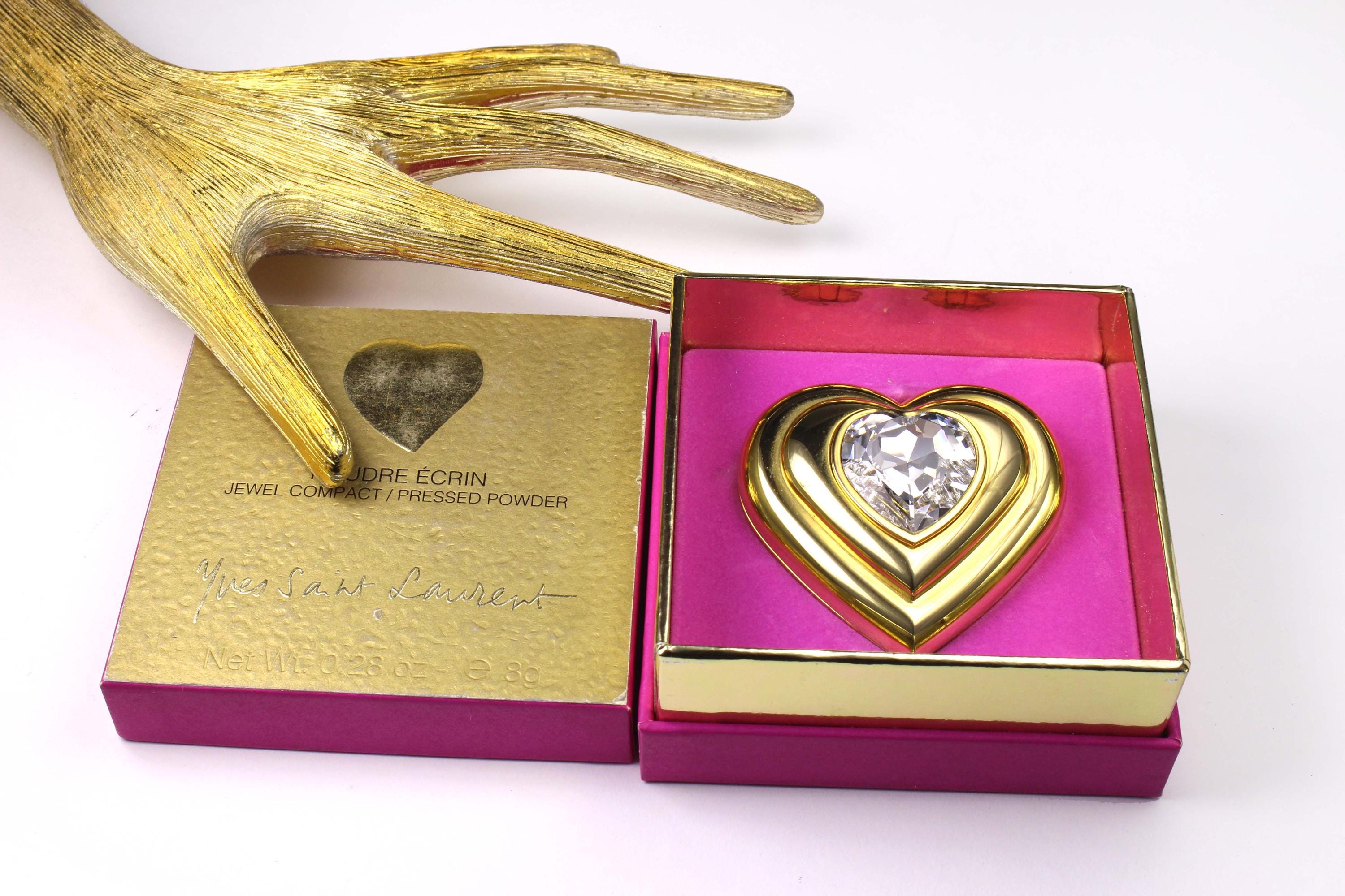 YVES SAINT LAURENT Vintage Heart Gold Plated Jewel Powder Compact