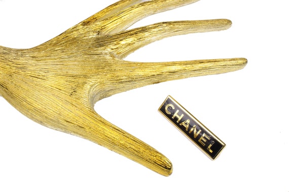 CHANEL Vintage Rectangular Logo Brooch - image 4