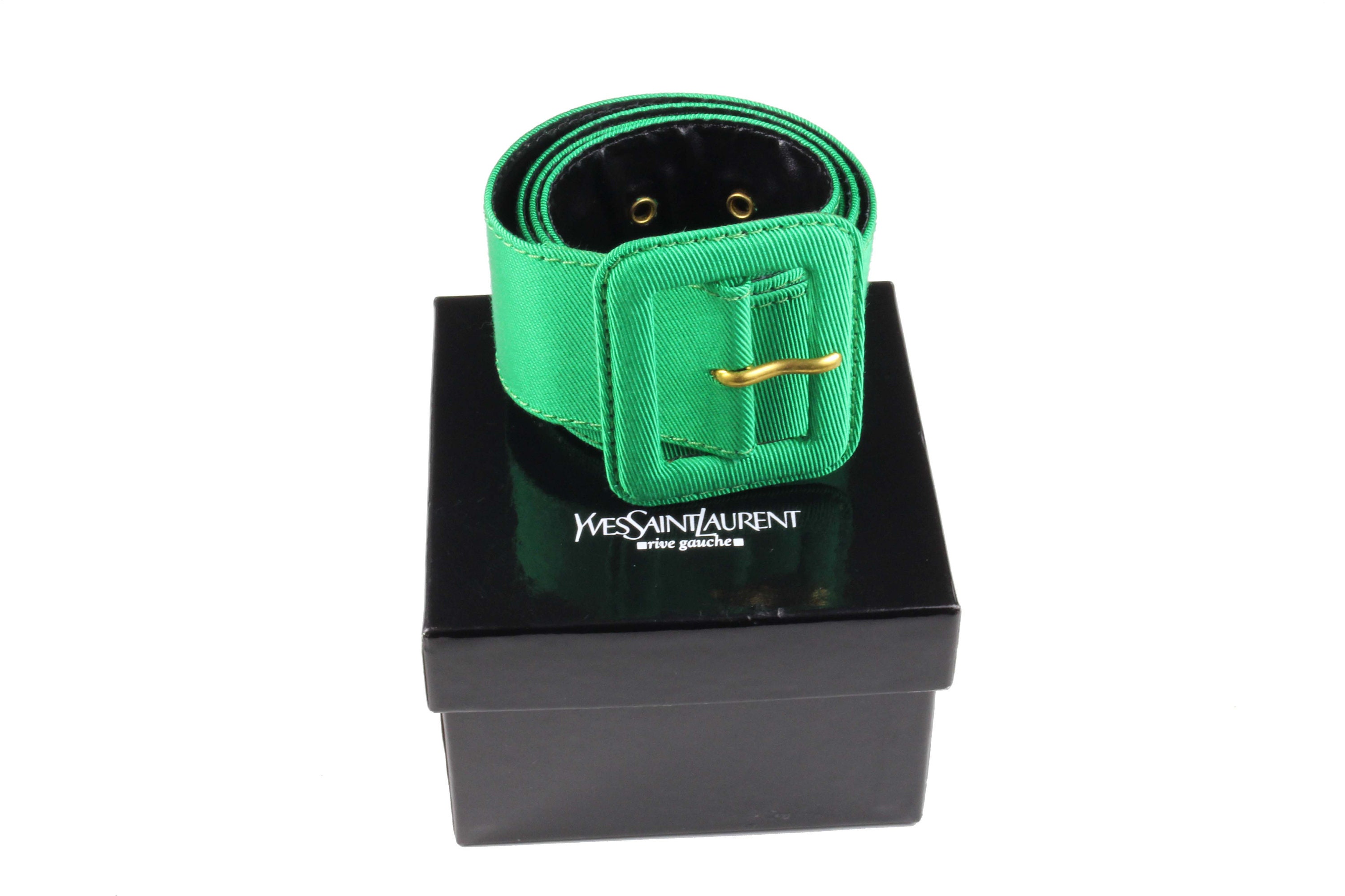 YVES SAINT LAURENT Vintage Green Ribbed Fabric Belt - Etsy display picture 1