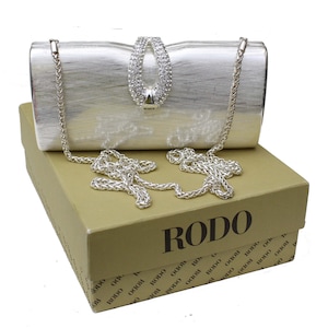RODO Clutch Vintage de Metal Plateado Cepillado con Pedrería