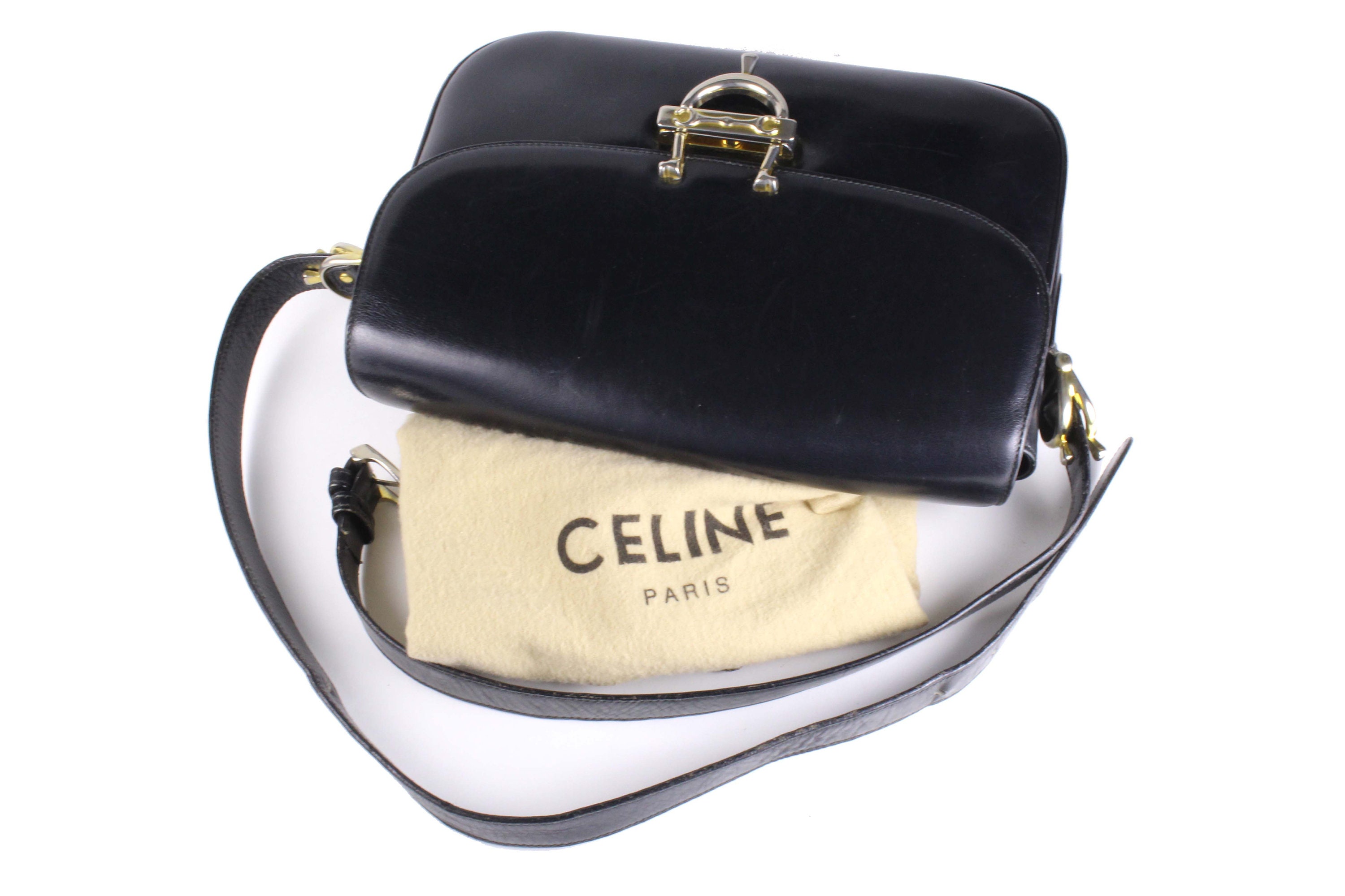 CELINE buckle black leather shoulder bag – Vintage Carwen