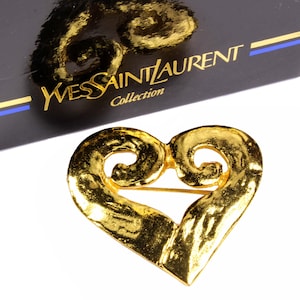 YVES SAINT LAURENT Broche Coeur Métal Doré Rive Gauche