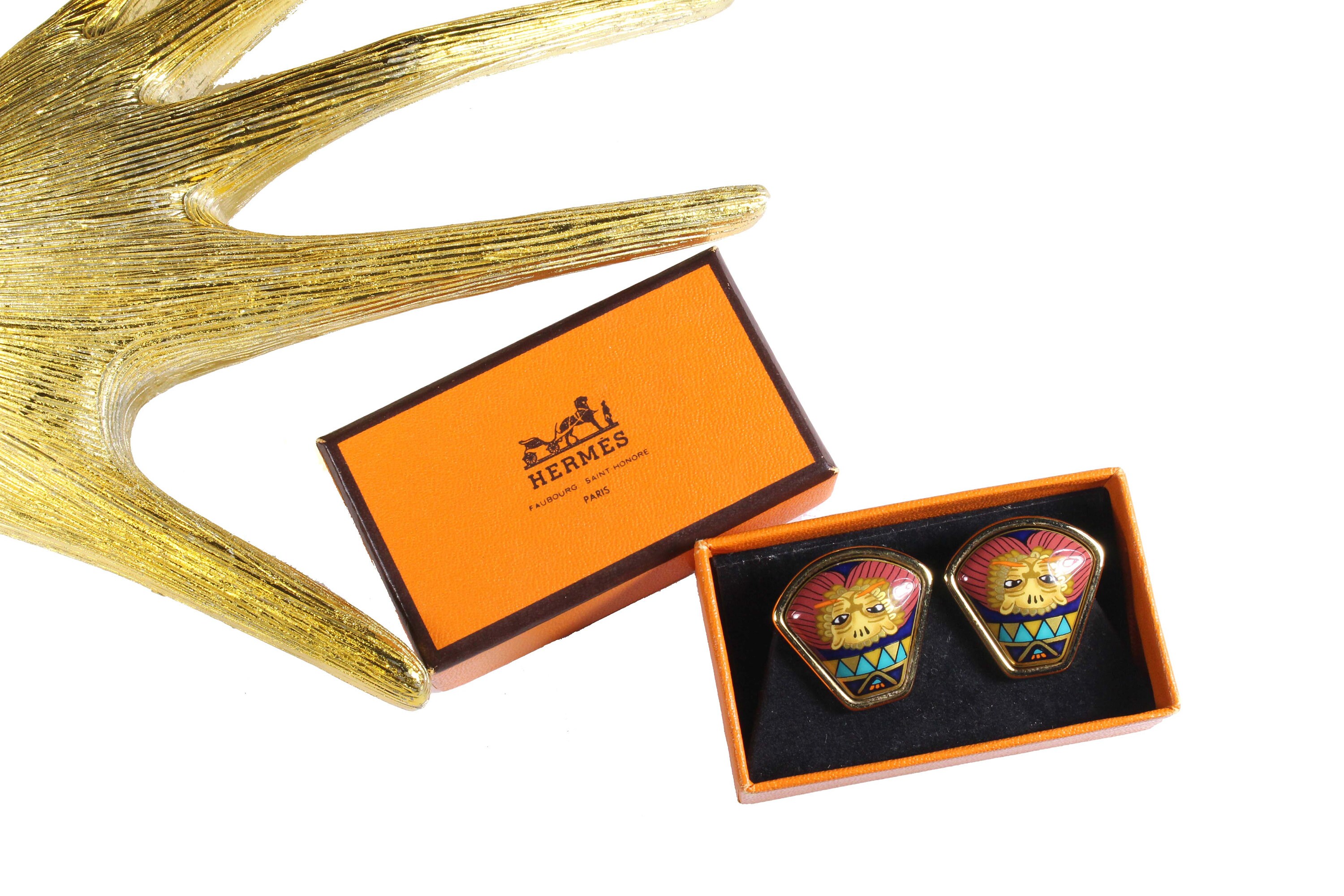Auth Hermes Cloisonne Earrings #300956H20B HERMÈS cloisonne enamel earrings – Vintage Carwen main image 4
