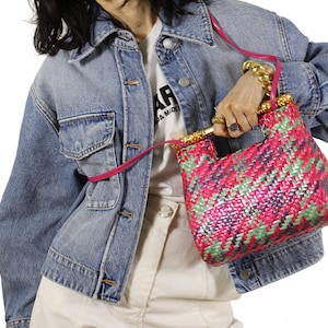 RODO Vintage Multicolor Wicker Bag With Metal Handle