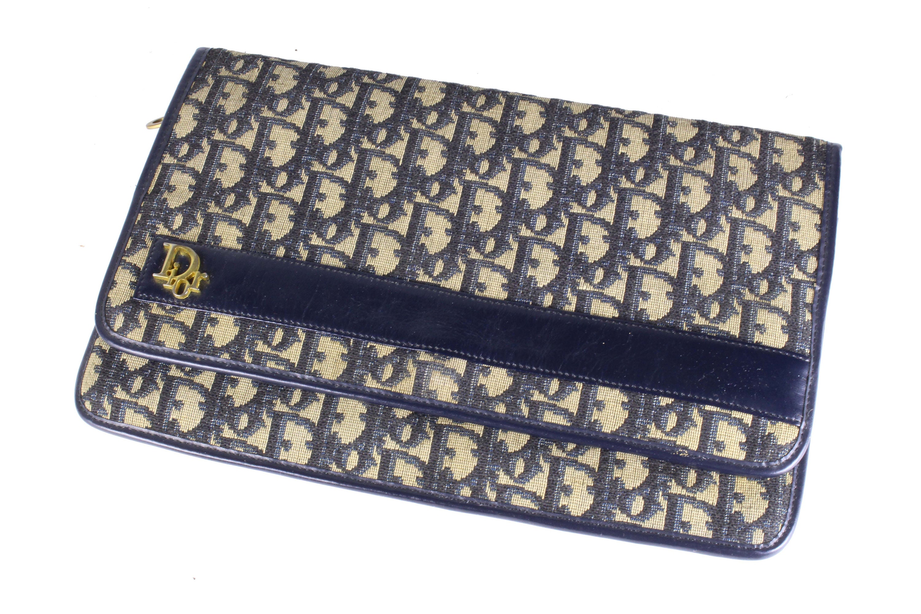 CHRISTIAN DIOR Blue Logo Monogram Dior Oblique Canvas Clutch - Etsy