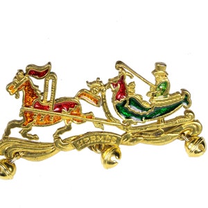 HERMES Vintage Horse Carriage Enamel Brooch