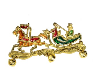 HERMES Vintage Horse Carriage Enamel Brooch