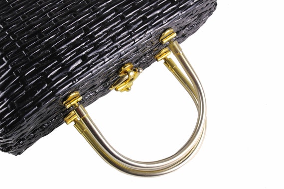 Vintage Structured Black Wicker Bag - image 9