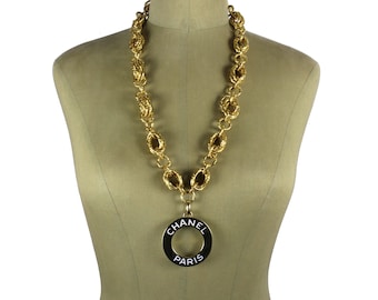 Chanel Vintage Fall 1991 Runway Logo Disc Necklace