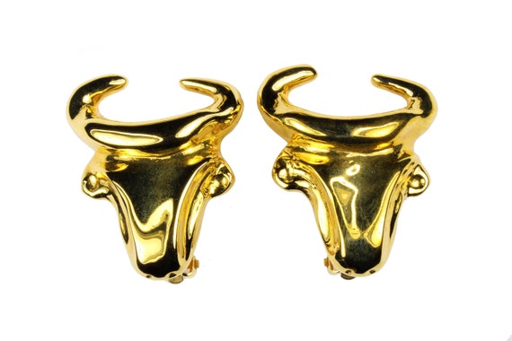 CHRISTIAN LACROIX Vintage Gold Bull Head Earrings - image 1