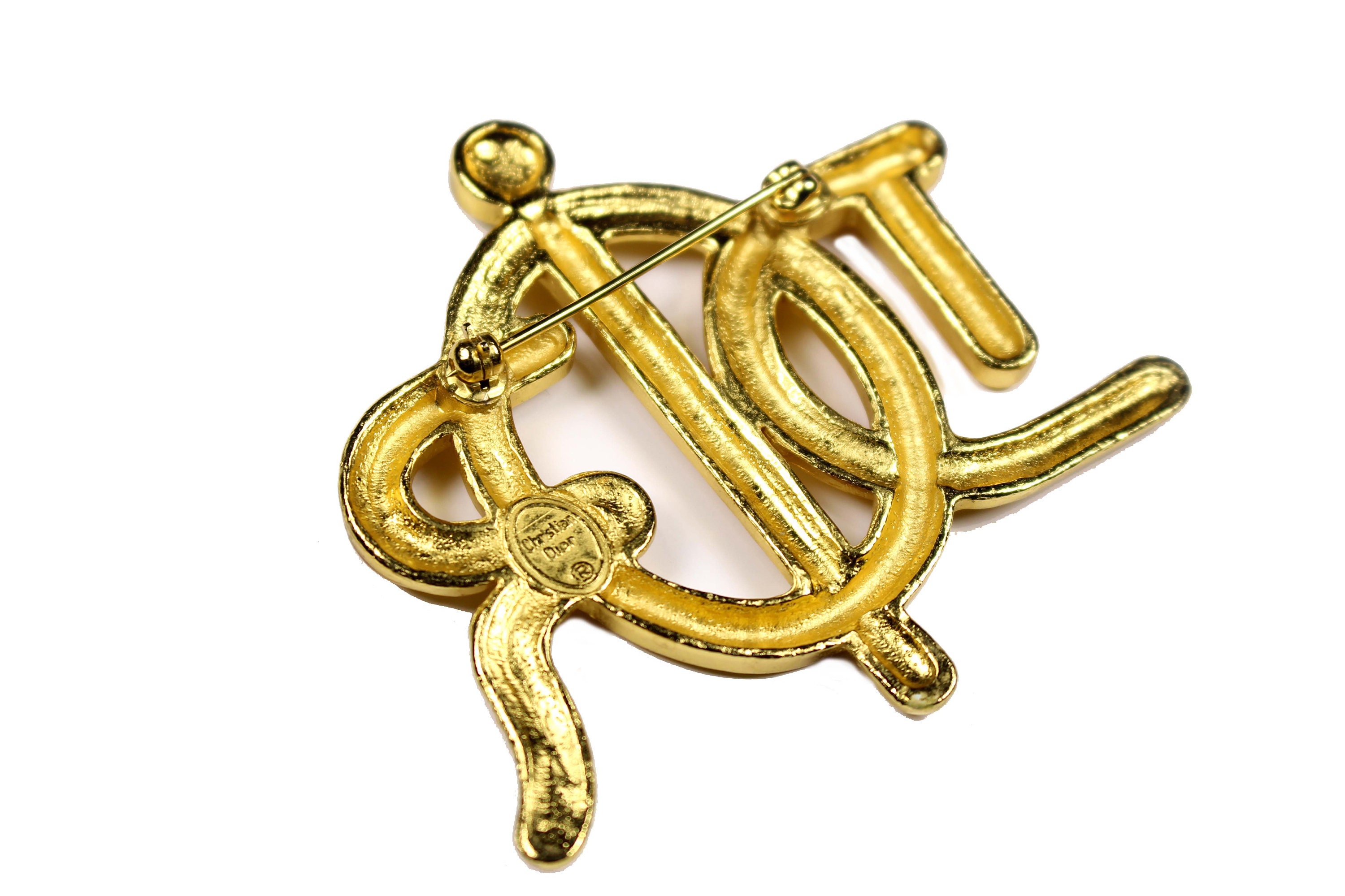 CHRISTIAN DIOR Gold Plated Logo Vintage 1980's Rope Brooch CHRISTIAN DIOR Gold Plated Logo Vintage 1980's Rope Brooch