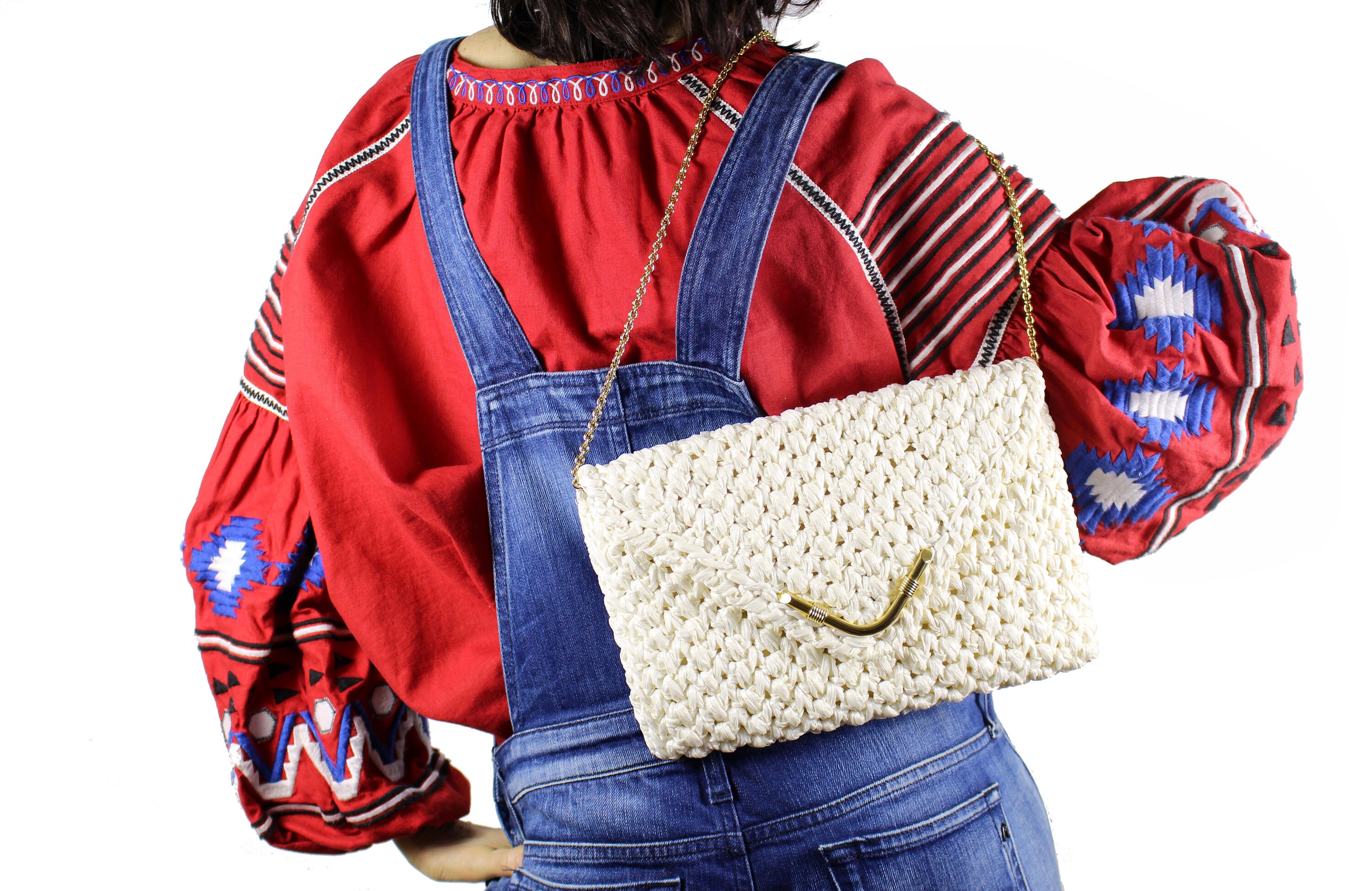 RODO Vintage White Raffia Envelope Bag - Etsy