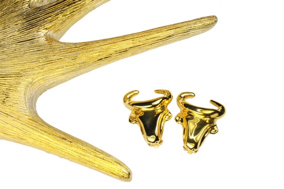 CHRISTIAN LACROIX Vintage Gold Bull Head Earrings - image 2