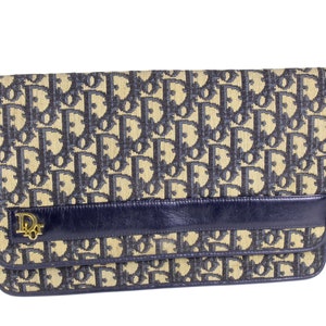 CHRISTIAN DIOR Blue Logo Monogram Dior Oblique Canvas Clutch