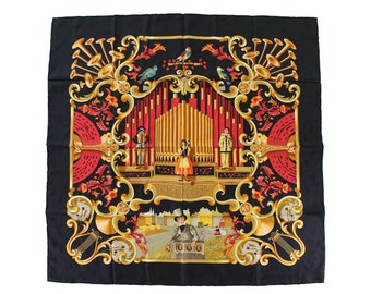 Vintage HERMÈS scarf “Orgauphone et Autres Mecaniques” by Francoise Faconnet