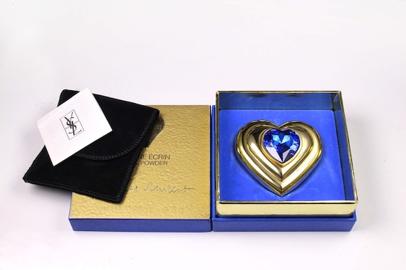 YVES SAINT LAURENT Vintage Heart Gold Plated Jewel Powder Compact