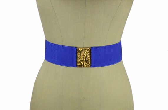 YVES SAINT LAURENT Vintage Blue Elastic Logo Belt - Etsy