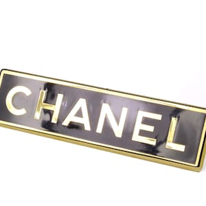 CHANEL Vintage Rectangular Logo Brooch 