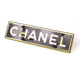 CHANEL Vintage Rectangular Logo Brooch