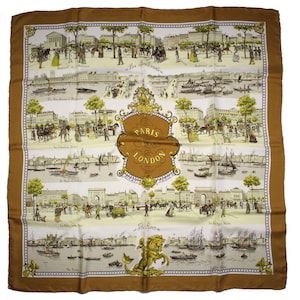 HERMÈS Vintage scarf “Paris London 1850” by Philippe Ledoux