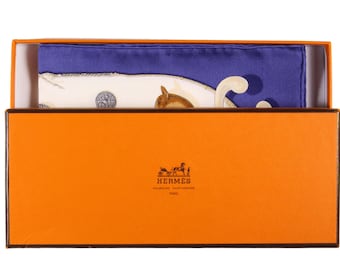 Vintage HERMÈS gavroche "Cannes & Pommeaux" by Françoise de La Perriere pocket square 16"